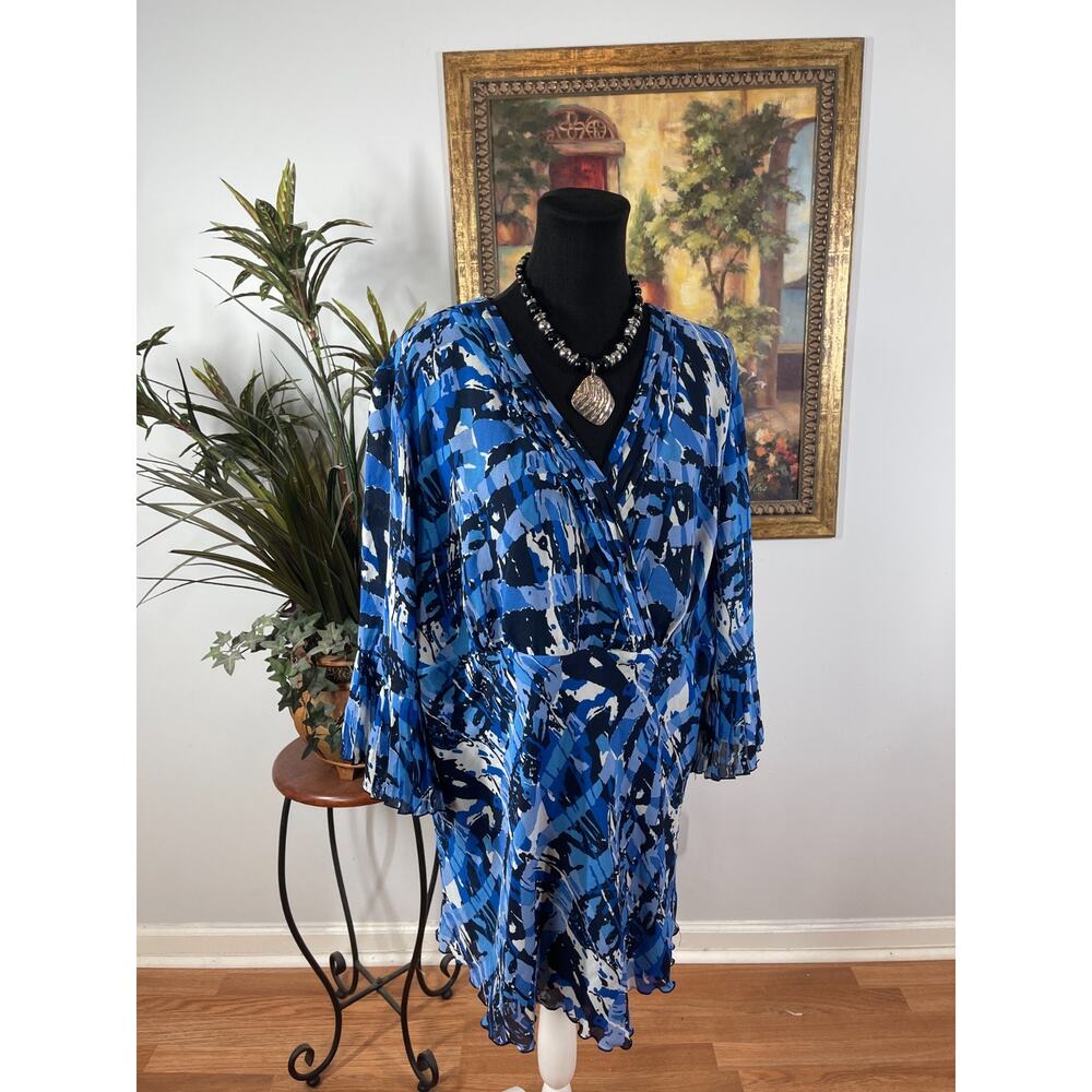 Russell Kemp Women Tunic Plus Size 2X Blue Abstract Print Boho Chic Contemporary